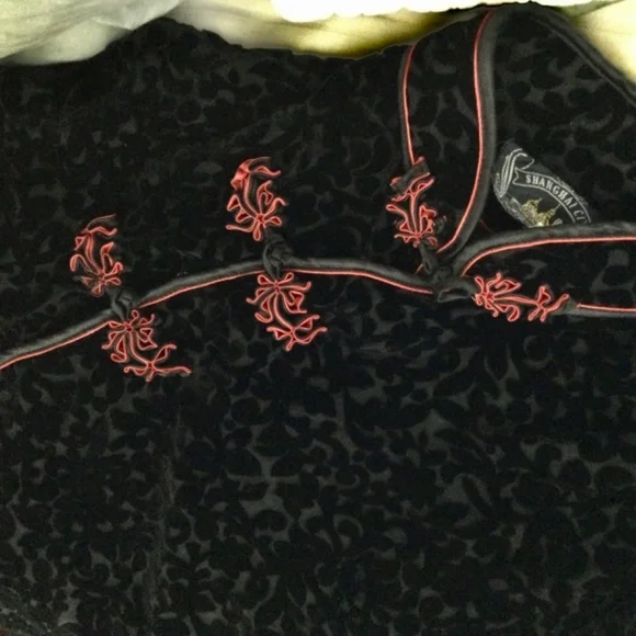 Vintage CITY  of SHANGHAI 100% Silk Black w/ red trim L - Picture 13 of 13